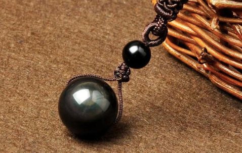 Natural Obsidian Rainbow Eye Transfer Good Luck Pearl Pendant Necklace Polyester Rope Chain Necklace Jewelry For Woman