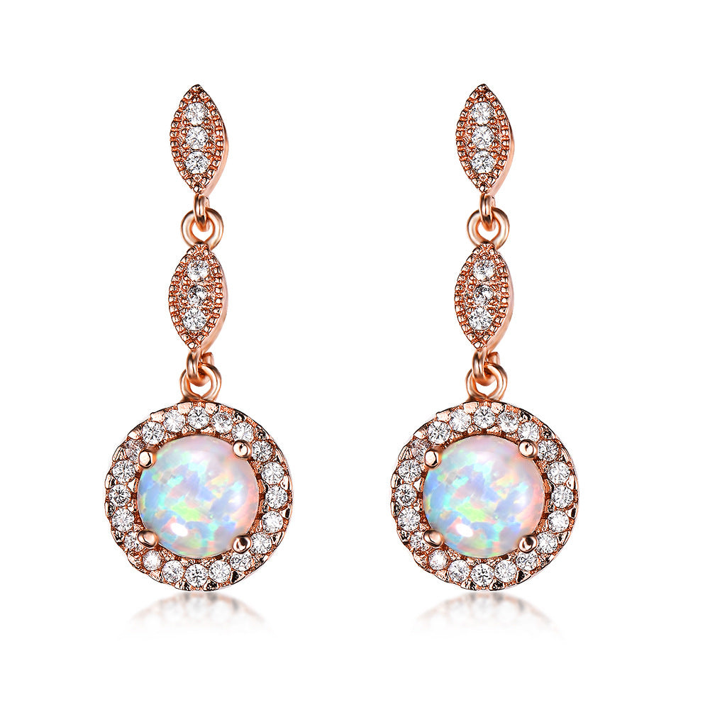 Trendy Rose Gold White Gold Multicolor Round Opal Draping Versatile Earrings