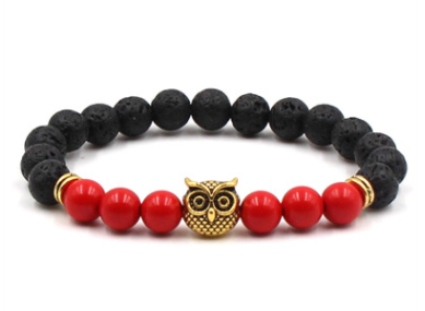 natural stone black lava volcanic stone bracelet gold alloy owl bracelet