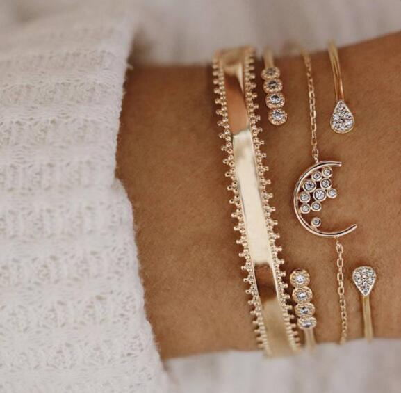 Moon  Bangle Bracelet 4 Piece Set