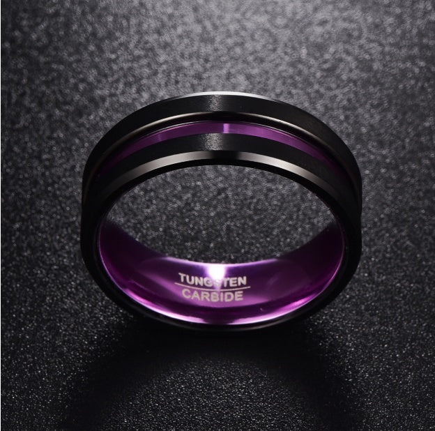 Vibrant Purple Groove Tungsten Carbide Ring