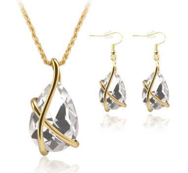 Gold Plated Crystal Stone Pendant Necklace Earrings Set