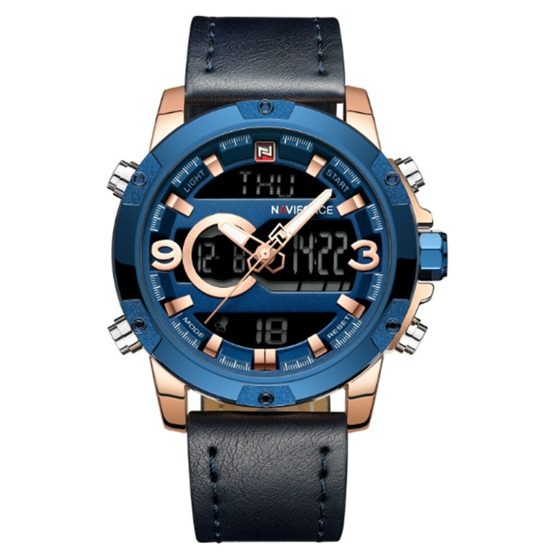 Men's Leather Digital Army Military Sport Watch