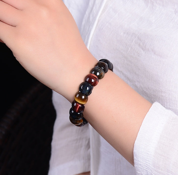 Natural color tiger eye stone tiger eye stone red yellow blue hand row bracelet bracelet men and women couple gift