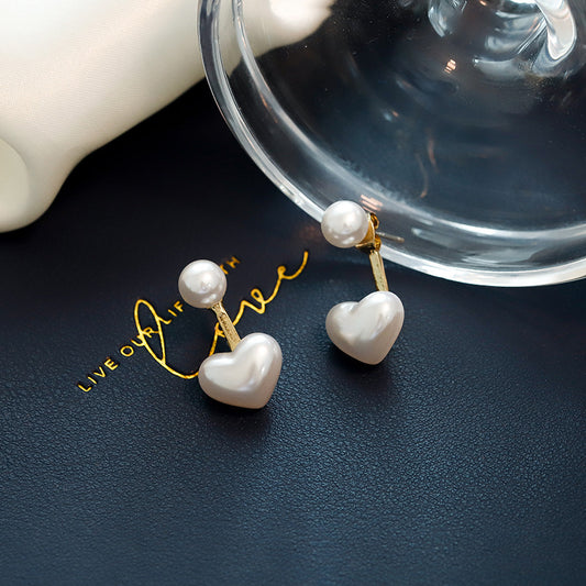 Simple Heart Pearl Stud Earrings