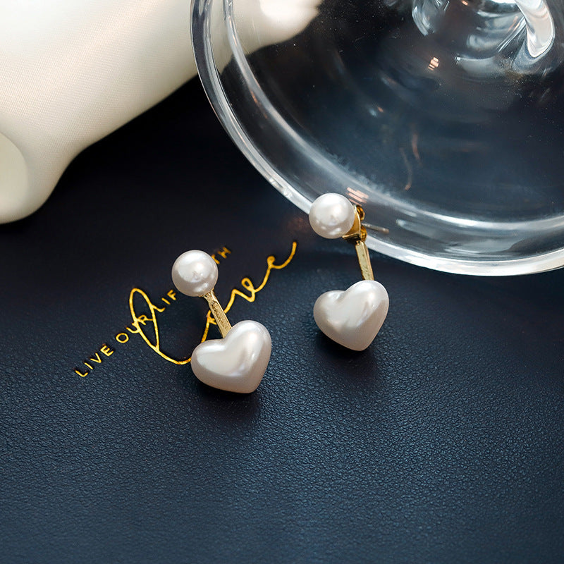 Simple Heart Pearl Stud Earrings