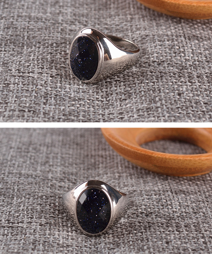 Purple sand gemstone men's titanium steel ring