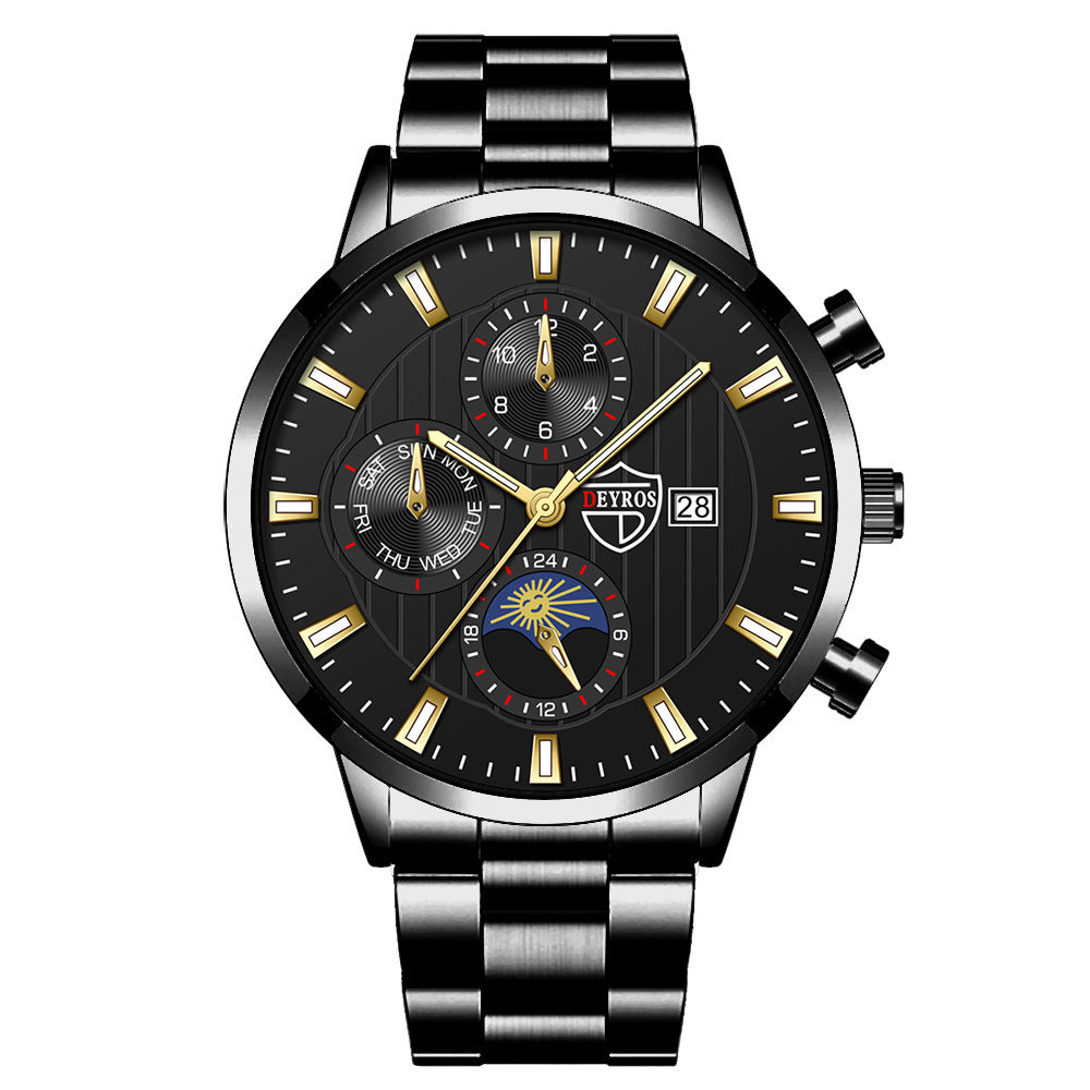 Fashion Men's Calendar Student Casual Luminous Stainless Steel Quartz Wrist Watch