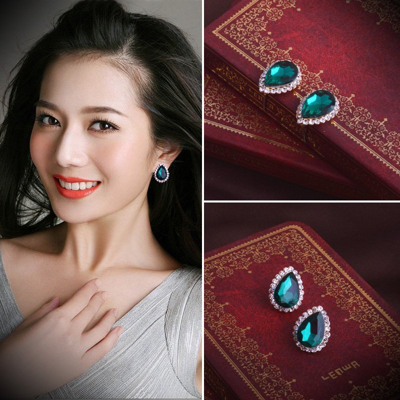 925 earrings retro drop-shaped crystal diamond earrings