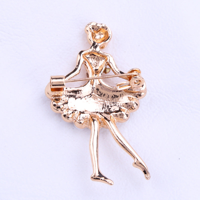 Rhinestone Pearl Dress Dancing Girl Brooches Women Dancer Sports Brooch Pins Gifts