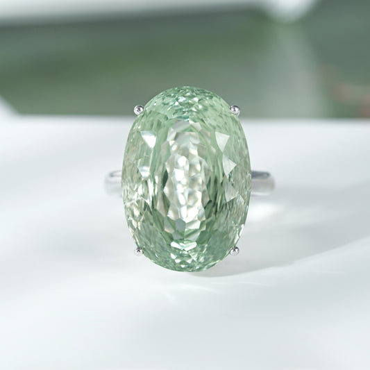 S925 Sterling Silver Green Amethyst Ring For Women Luxury Premium Retro Gem