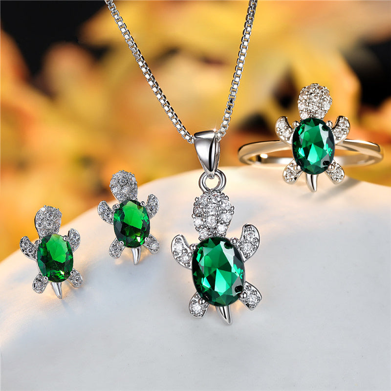 Elegant Oval Zircon Turtle Necklace with Rainbow Stone