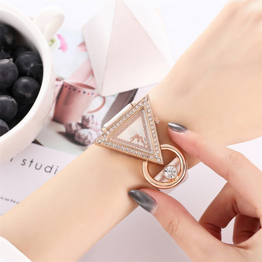 Women's Diamond Set Metal Triangle Dial Watch