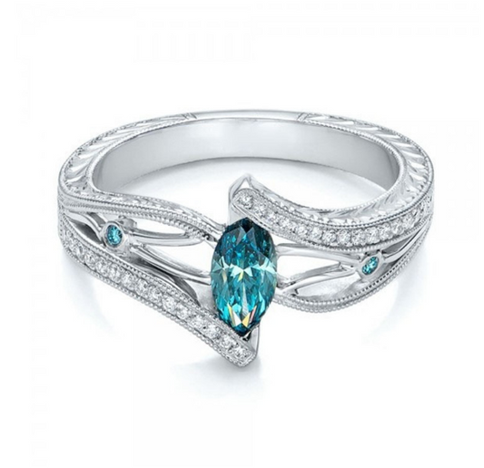 Hot European and American luxury aquamarine topaz engagement ring