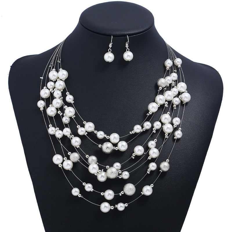 Multilayer pearl necklace pendant