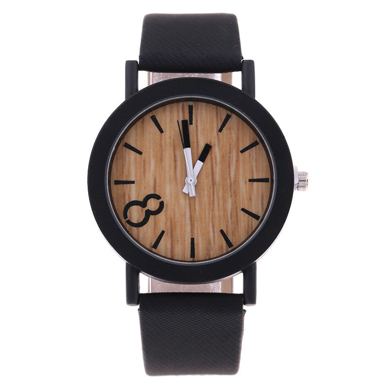 8 word denim belt watch wood grain surface watch quartz watch