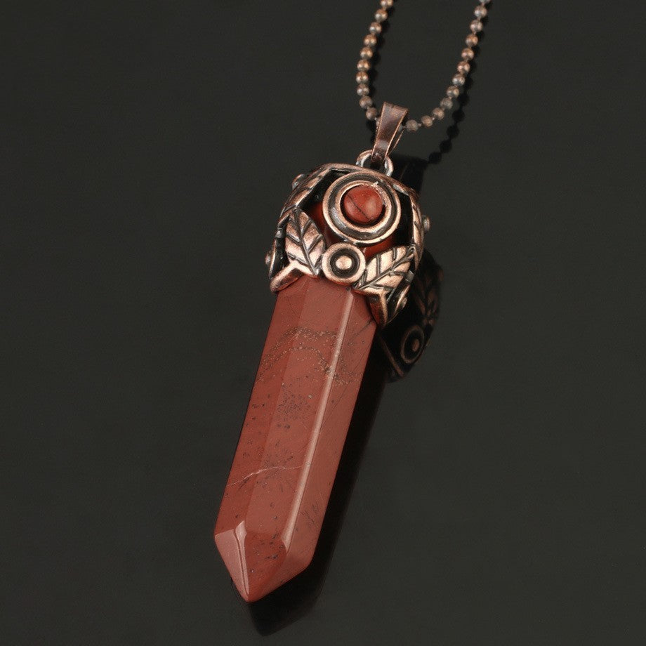 Natural Crystal Hexagon Post Pendant