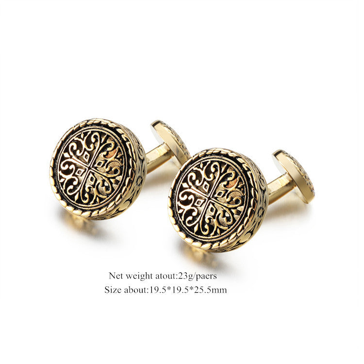 French Black Glue Drop Round Electroplated Gold Cufflinks