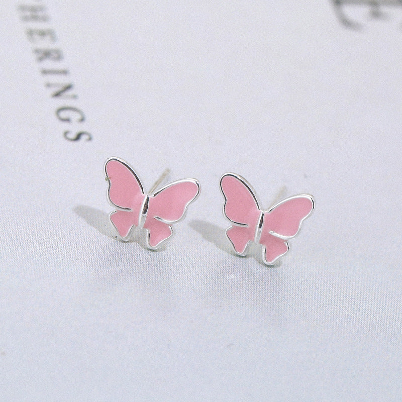 Sterling silver stud earrings literary cute butterfly stud earrings Korean fashion earrings