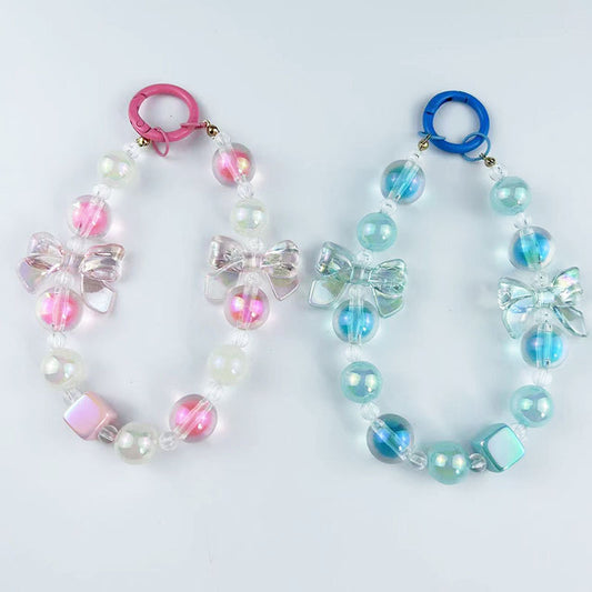 Bow Luminous Colorful Acrylic Beads Mobile Phone Charm Keychain