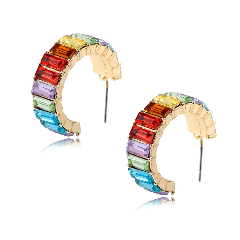 Multicolor C-Shape Gold Plated Earrings