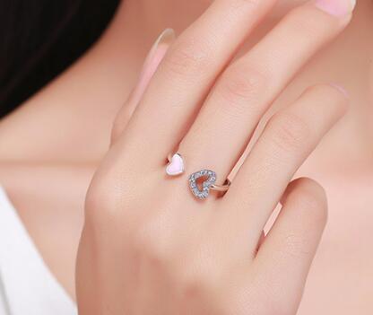 925 Sterling Silver Heart to Heart Enamel & Clear CZ Finger Ring