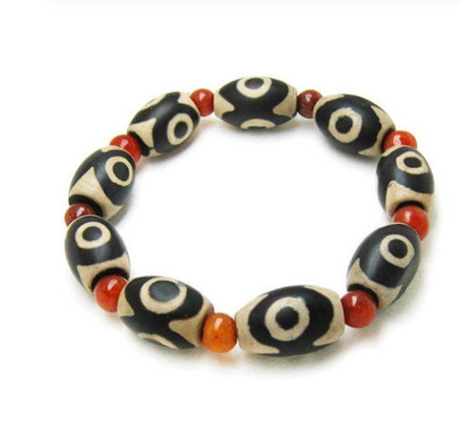 Three-eyed Dzi Bead Red Agate Beads Bracelet Bracelet
