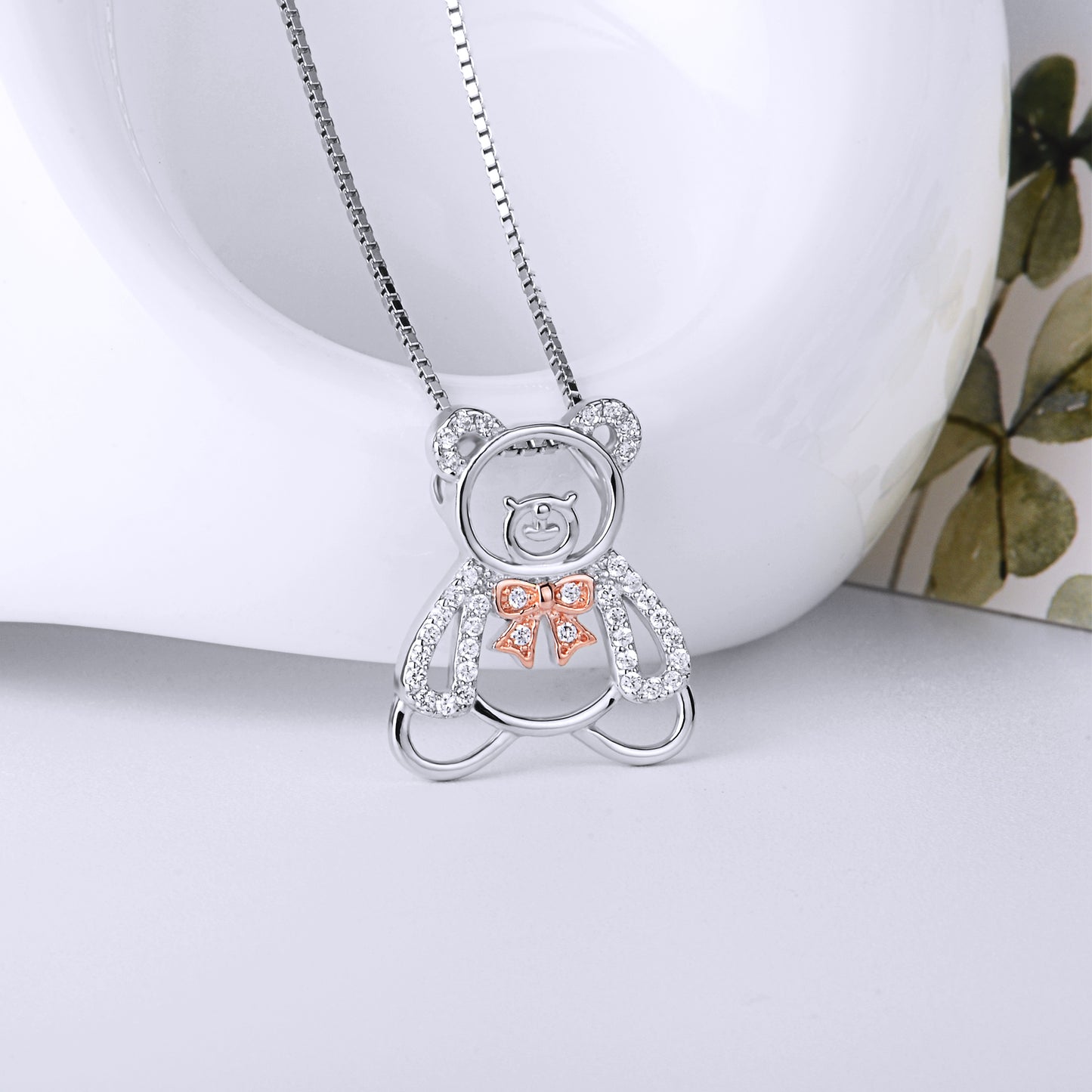 Cute Hollow Out Bear Pendant 925 Silver Necklace