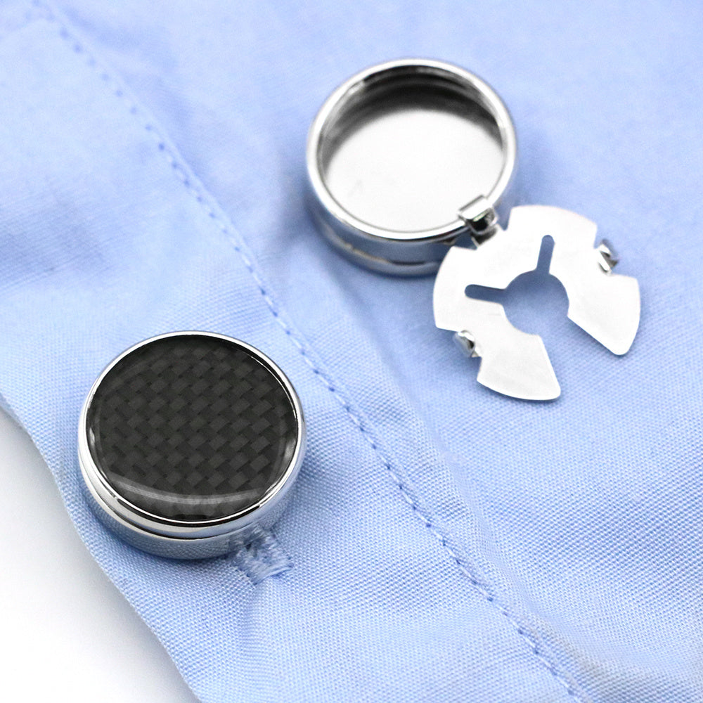 [Illegal Button] Men's Round Carbon Fiber Cufflink