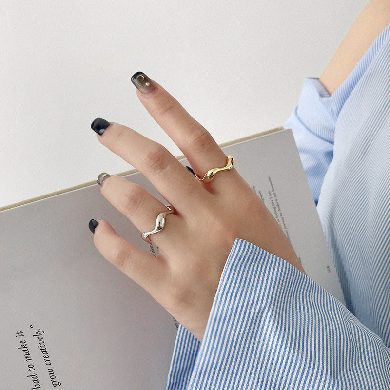 S925 Rings Ins Minimalist Irregular Wavy Glossy Ring For Women