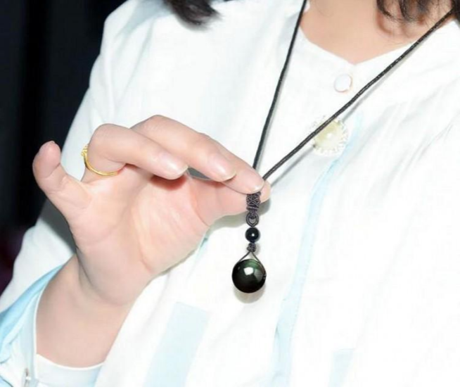 Natural Obsidian Rainbow Eye Transfer Good Luck Bead Pendant Necklace Polyester Rope Chain Necklace Jewelry For Woman