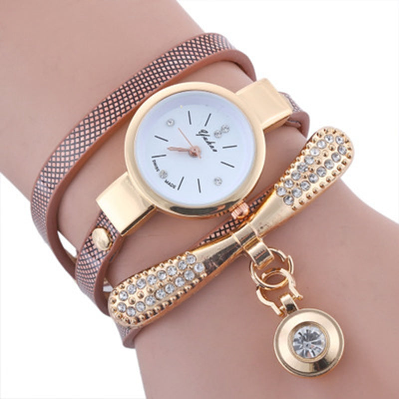 Circle Quartz Bracelet Watch Lady Leather Band Fashion