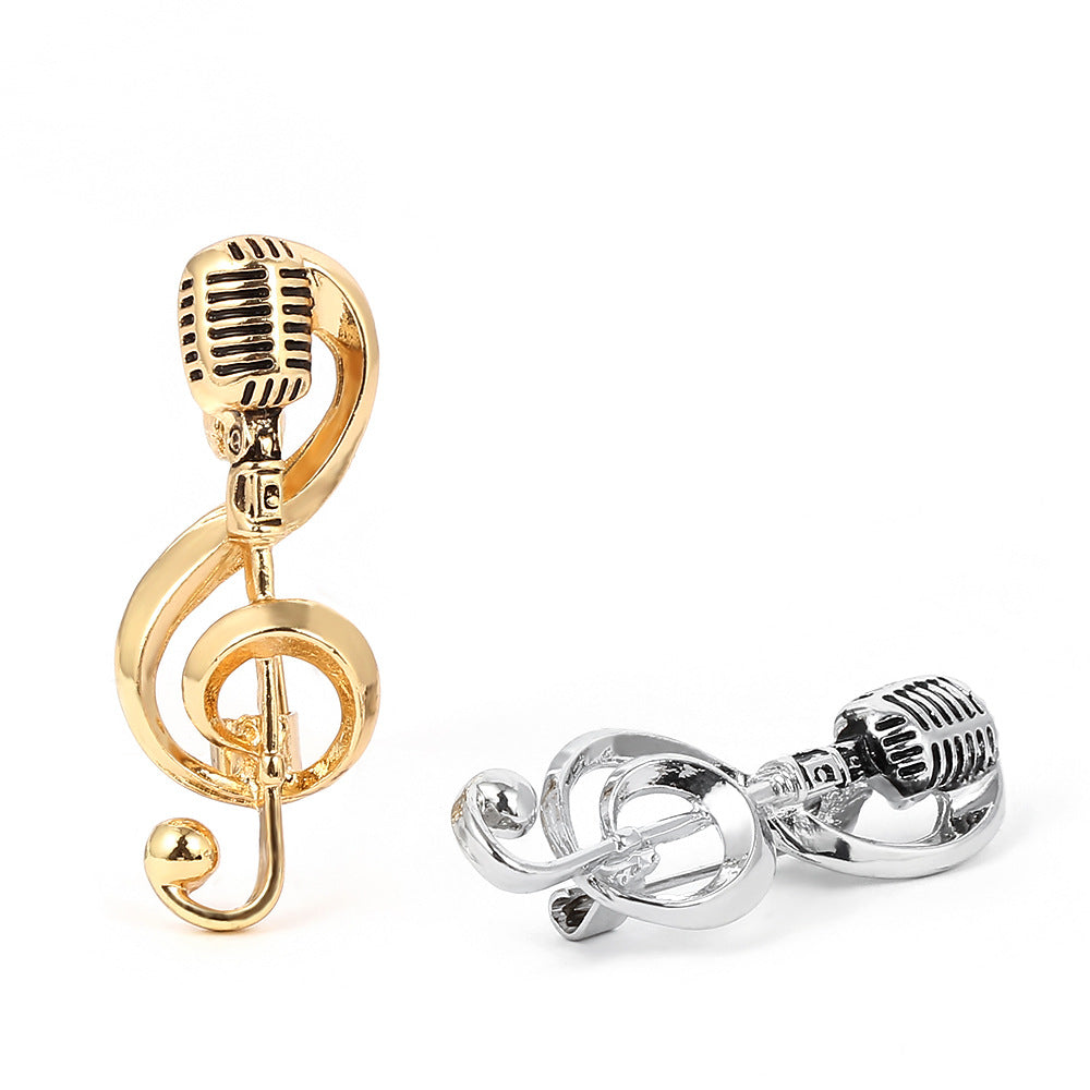 Retro microphone music brooch