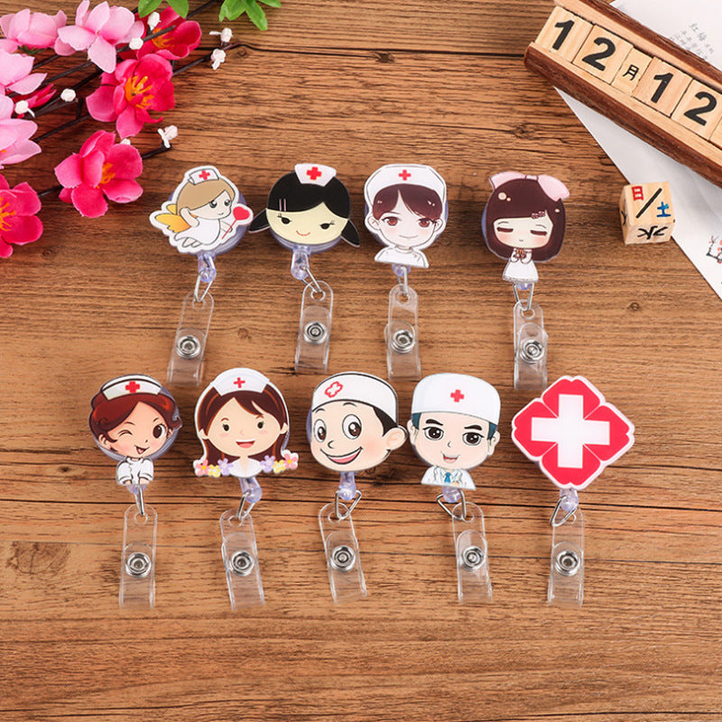 Fashion Cartoon Can Buckle Work Nurse Certificate Pull Peels Chest Card Clip Certificate Retractable Buckle Name Tag