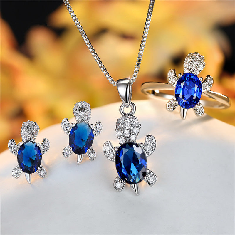 Elegant Oval Zircon Turtle Necklace with Rainbow Stone