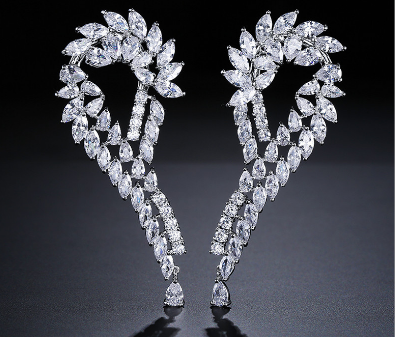 RAKOL New Fashion Leaf Earrings Inlaid with AAA Zircon Integrity Hot Sale Explosion