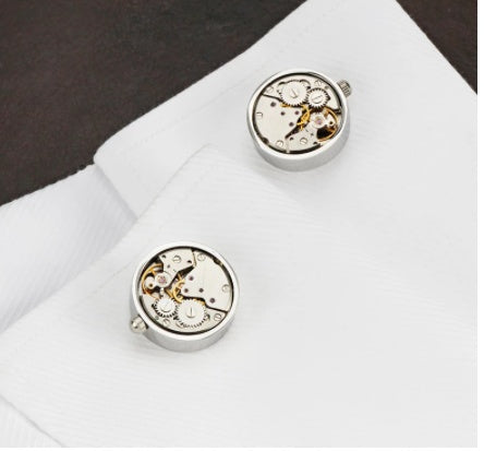 Men's Round Steampunk Gear Watch Mechanism Cufflinks