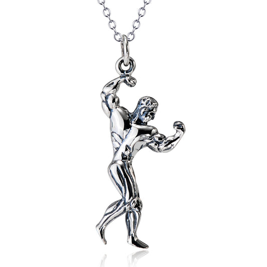 Muscle Man Pendant 925 Sterling Silver Necklace