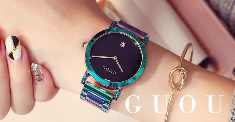 Colorful steel belt watch fashion color steel belt women's watch simple European and American Fan steel belt women's watch