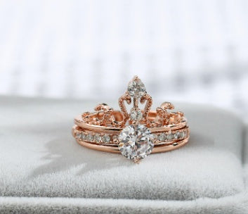 Crown Rings For Women White Gold Engagement Wedding Ring Jewelry