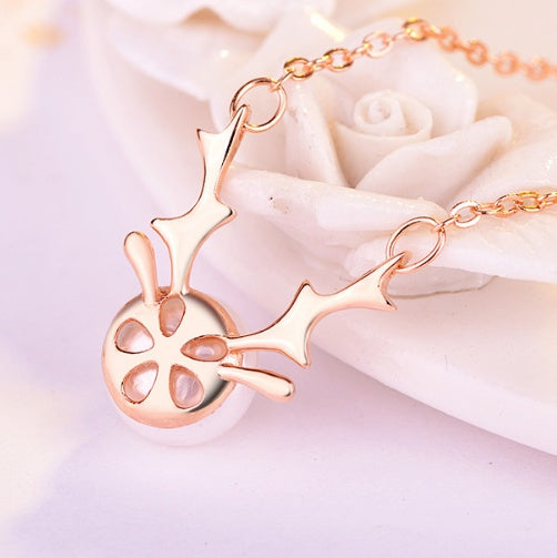 Deer Horn 14k Rose Gold Pearl Necklace