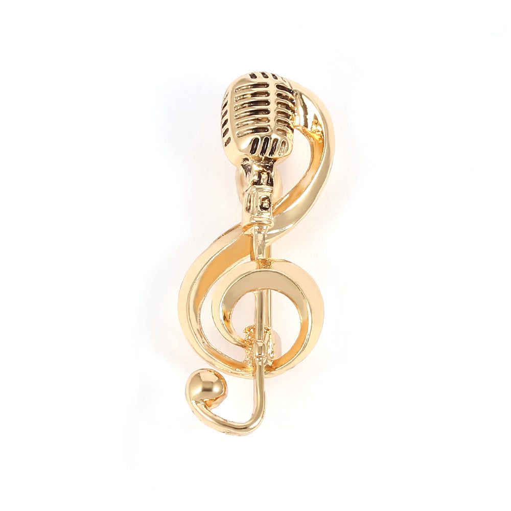 Retro microphone music brooch