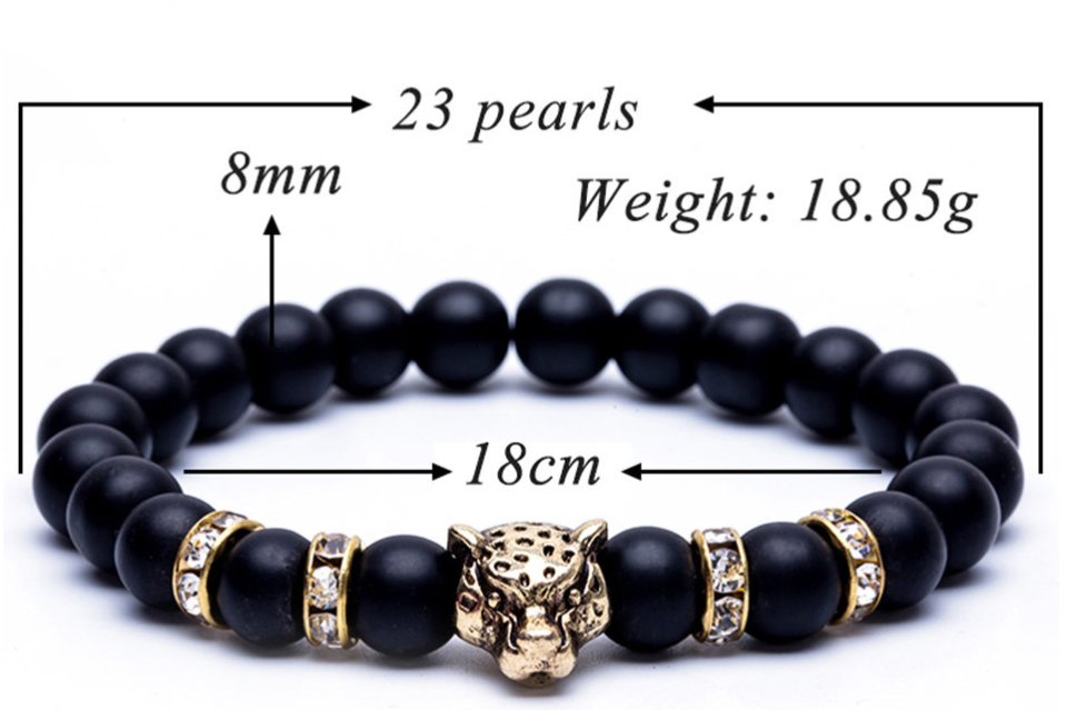 8mm Natural Stone Lava Stone Bead Bracelet For Men Leopard Head Leopard Pendant Charm Bracelet Handmade Jewelry