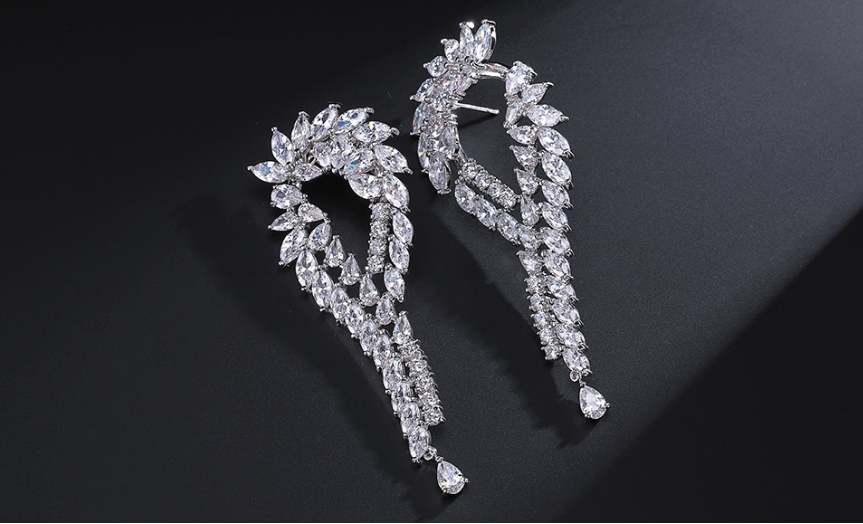 RAKOL New Fashion Leaf Earrings Inlaid with AAA Zircon Integrity Hot Sale Explosion