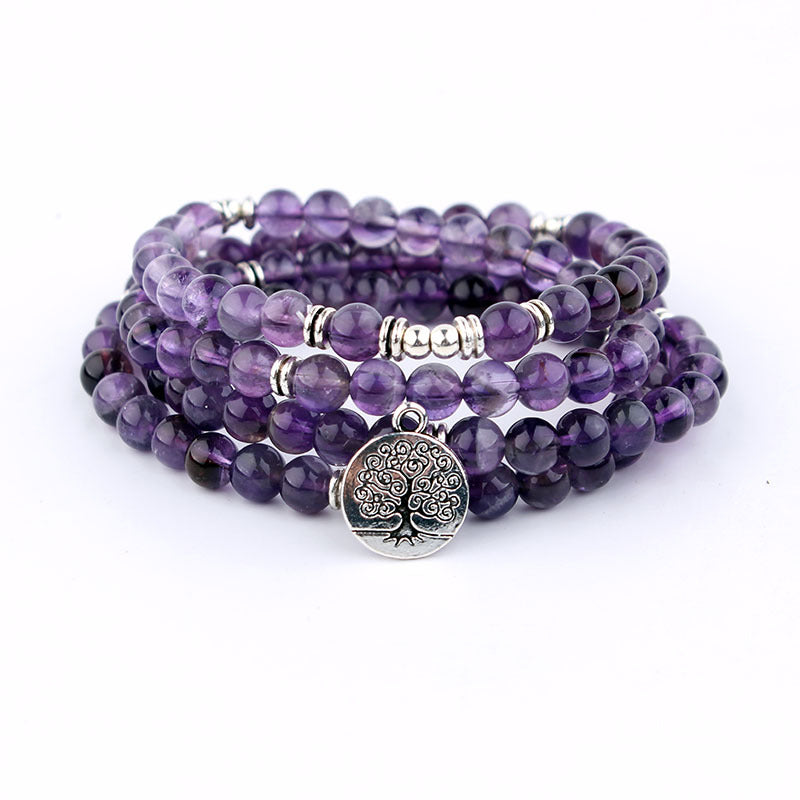 108 Natural Stone Rosary Bracelet Alloy Necklace
