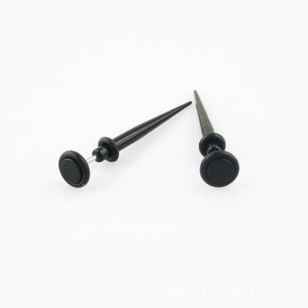 Black round tip long needle earring