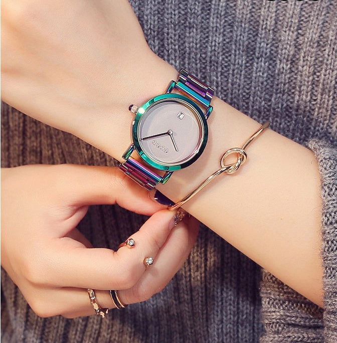 Colorful steel belt watch fashion color steel belt women's watch simple European and American Fan steel belt women's watch