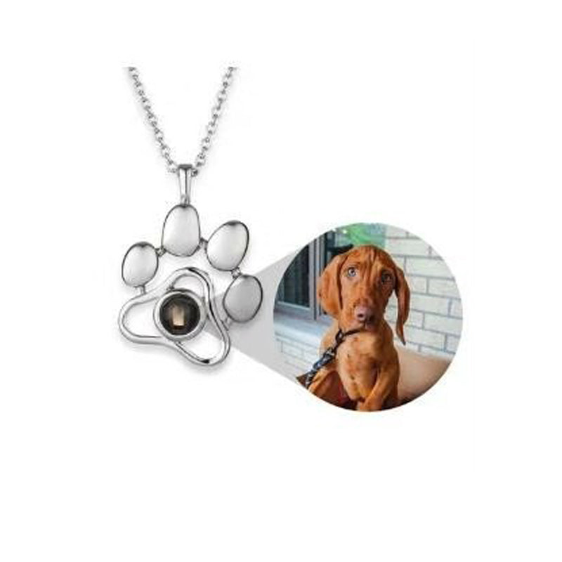 Customized Silver Cute Footprint Colorful Photos Projection Necklace