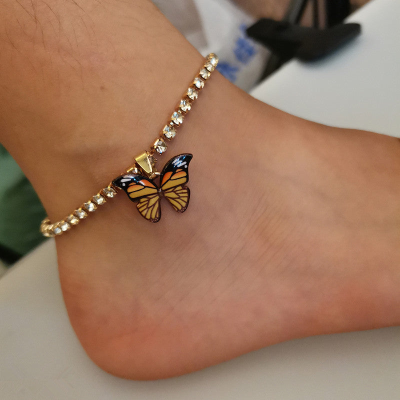 Rhinestone butterfly pendant anklet bracelet women