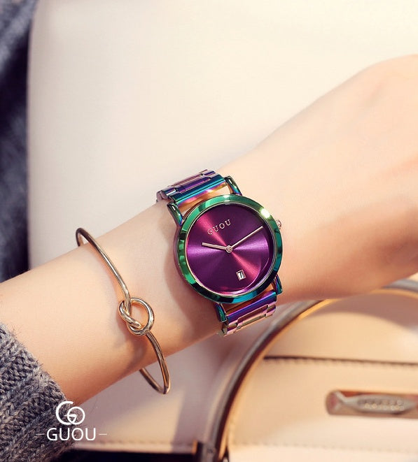 Colorful steel belt watch fashion color steel belt women's watch simple European and American Fan steel belt women's watch